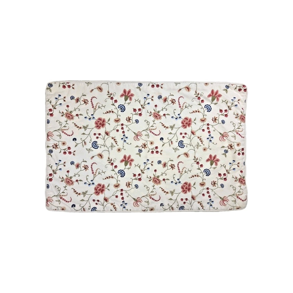 Pottery Barn Embroidered Floral Pillow Sham‎ Cover White Zip 16x26 100% Cotton
